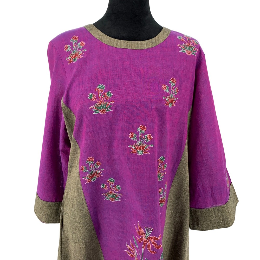Nazila Couture Purple Olive Embroidered High Low Tunic Dress Small Boho Floral - Picture 9 of 14